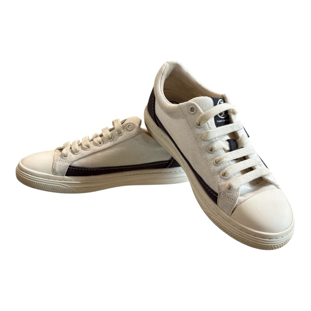 Tory Burch Size 5 Women's Classic Court Lace Up Sneakers Dark Navy and Cream
